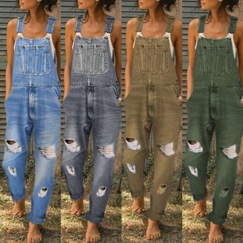 Jumpsuits Woman Denim Rompers Hollow Out Pockets Sling Sleeveless Overalls For Womens Clothing 2021 Combinaison Femme Jeans Y2K