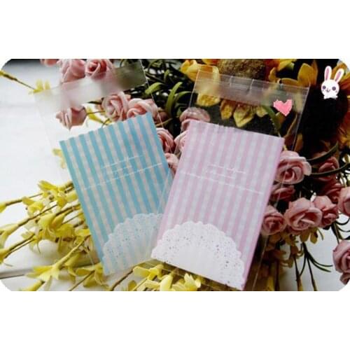 100Pcs Pretty Stripe Cookies Packing Bag,Self-adhesive Plastic Bags,Baking Package Bags,Small Jewelry Packaging Bags