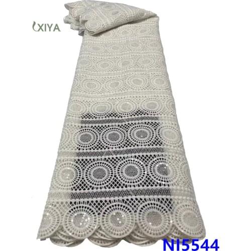 Embroidery Milk Silk Lace Fabric Pure White African Milk Fiber Tissue Lace with Sequins Nigerian Mesh Net Laces Fabrics NI5544