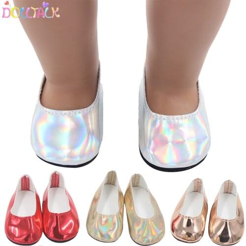 Doll Talk 18 Inch Americanl PU Leather Doll Shoes Gir Fashion Cool Streamer Discoloration Shoes For 43cm bjd Baby Doll