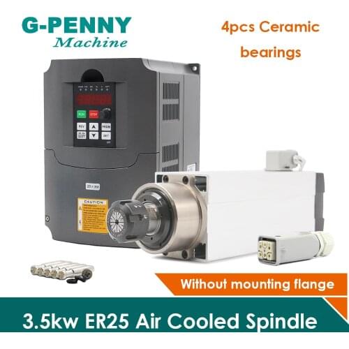 3.5kw ER25 Air Cooled Spindle 4bearings CNC square motor ceramic ball bearings high accuracy & 4.0kw VFD / inverter High Quatity