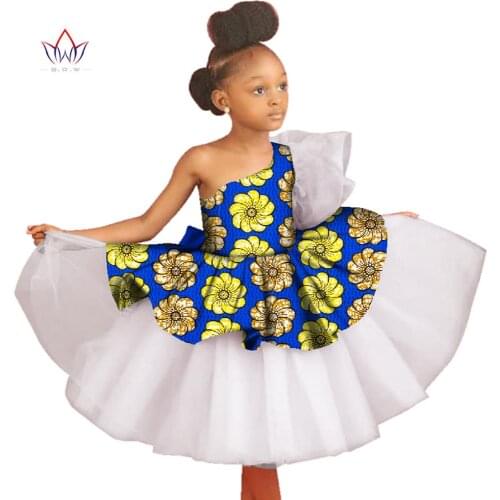 Summer African Girl Dress African Lace Clothing Asymmetrical Neck African Clothing For Children Cute Dress Print None BRW WYT251