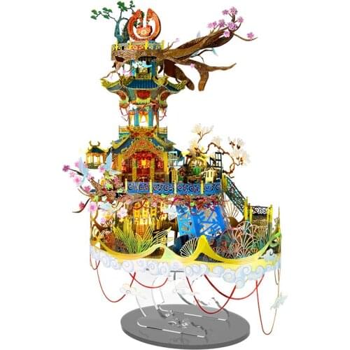 Picture Kingdom 3D Metal Nano Puzzle Yuelao Pavilion building Model Kits DIY Laser Cut Assemble Jigsaw Toys For Kids Adults