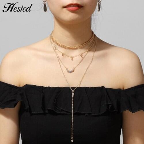 Multilayer Long Chain Pendant Necklace Party Fashion Gold Plated Color New Hesiod Charm Jewelry Accessories For Women