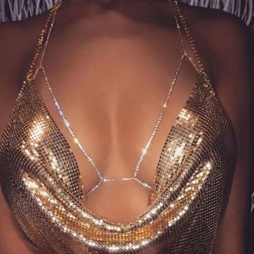 Fashion sexy shining diamond bra chain simple beach diamond geometric bra chain womens party Bikini Body Jewelry
