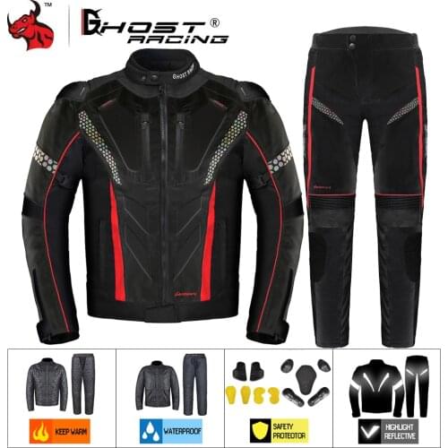Motorcycle Jacket Man Set Motorbike Pants Suit Riding Windproof Cold-proof Autumn Winter Moto Jacket Body Armor Clothing Gray