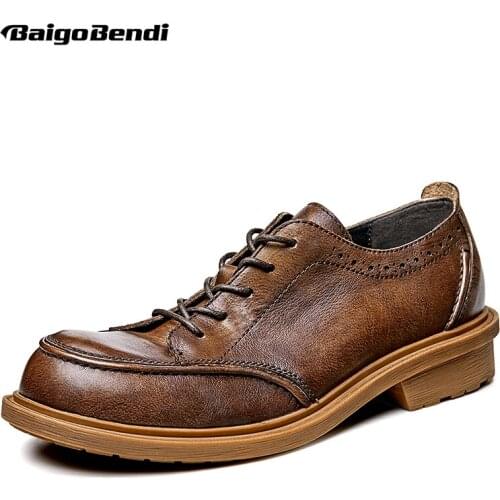 Wide Feet Width Man Retro Big Toe Leather Shoes High End Business Man Lace Up Carved Oxfords OffIice Shoes