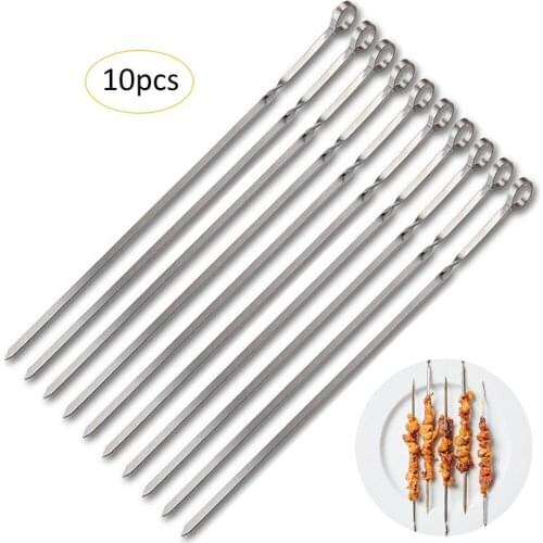 10Pcs Stainless Steel BBQ Forks Grill Bar Sticks Set with Handle Reusable Barbecue Corn Fork Camping bbq Accessories