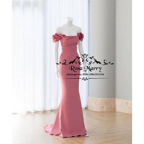 Pink Satin Mermaid Evening Dresses 2021 Off Shoulder Plus Size 3D Flowers Ruffles Custom Made Women Formal Prom Party Gowns