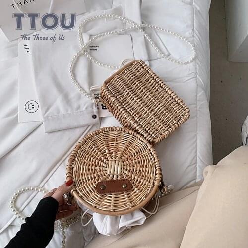 New Arrivel Casual Straw Handbag Women Rattan Bag Handmade Woven Beach Circle Lady Shoulder Bag Female Designer Travel Bag