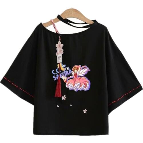 Japanese Harajuku Kawaii Card Captor Sakura T Shirt Women Gothic Cute Sakura Tassel Tees Female Top Casual tshirt