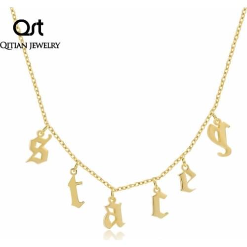 Customized Letters Chokers Necklace For Women Old English Gold Initial Number Pendant Gothic Necklace Personalized Jewellry Gift