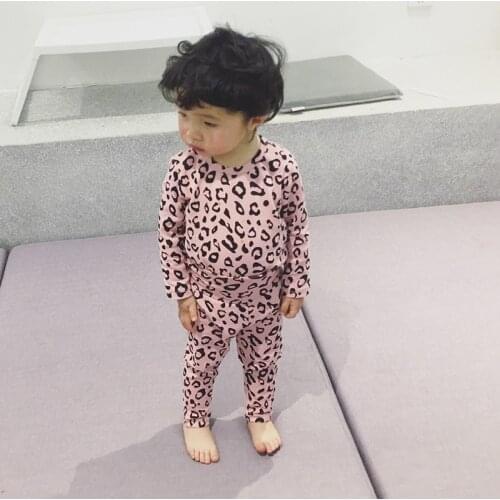Autumn Kids Tracksuit Children Print Leopard Pajamas Set Baby Boys Girls Cotton Cozy Homewear Girls Evening Dress 4 Colors Fall