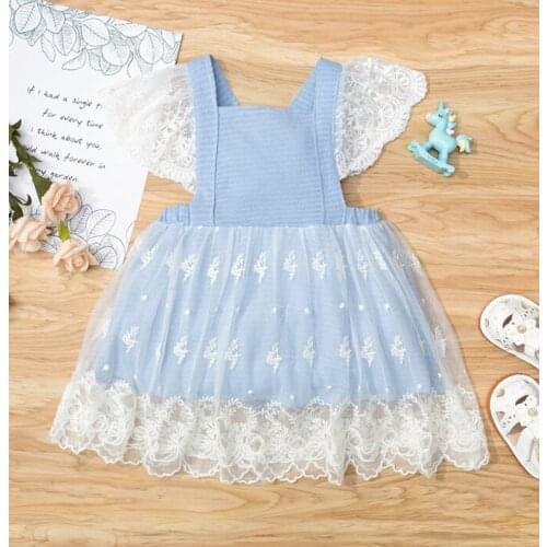 2021 0-24M Baby Girls Princess Dress Summer New Suspender Sweet Solid Color Flower Lace Stitching Cross Straps A-line Dress