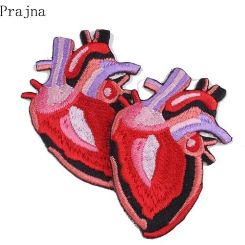 Prajna 3D Anatomical Heart Patch Iron On Patches Bag Jacket Fabric Patch Cheap Ironing Embroidered Patches For Clothes Stripes