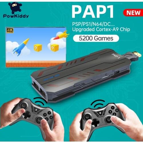 POWKIDDY New PAP1 32 Bit Retro Game Console Family TV Mini Game Box Built In 5200 Games PS1 Game Emulator Support 4K HD Out