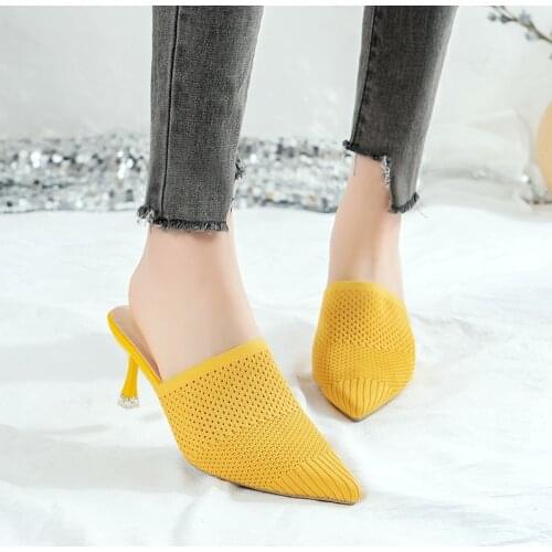 Ladies Muller Shoes Mesh Pointed Toe Slippers Summer Sandals Fashion Party Slippers Large Size 35-43