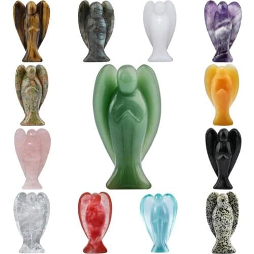 TUMBEELLUWA 3" Crystal Gem stone Carved Pocket Guardian Angel Healing Statue for Home Decor