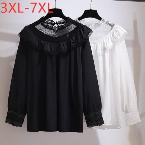 New 2021 Ladies Spring Autumn Plus Size Tops For Women Large Blouse Long Sleeve Black Lace Chiffon Shirt 3XL 4XL 5XL 6XL 7XL