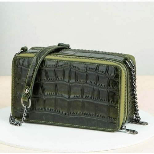 Women bag Genuine Leather Flap Alligator Fashion Zipper Multifunctional shoulder bag pures and bags crossbody Euro-America style