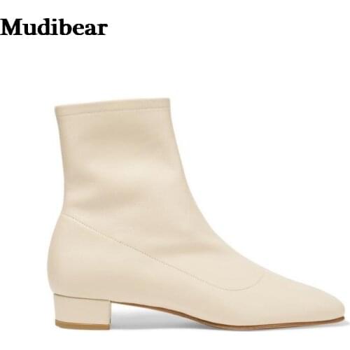 Mudibear Short Boots For Women Winter Heel Martin Boots White Fashion Shoes Footwear Non-slip 1-3CM Comfortable Shoes 2020