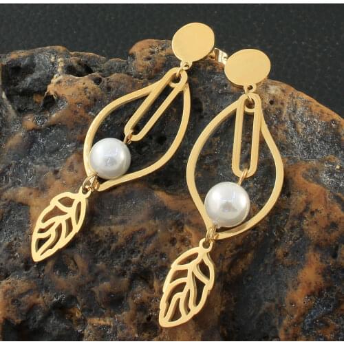 Simple Gold Color Earring Fashion Stainless Steel Jewelry Drop Leaf Earrings For Women EBJZBDBD