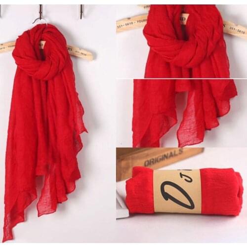 Women Solid Color Long Scarf Wrap Vintage Cotton Linen Large Shawl Hijab Elegant
