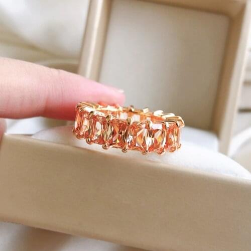 925 Sterling Silver Rose Gold Colour Rings For Women Rectangular Circle Drill Pattern Cutting Ring For Women Party Fine Jewelry