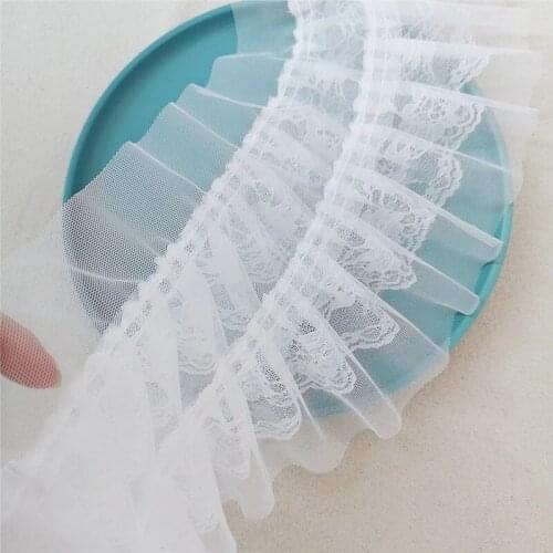 1M Pleated Mesh Lace Fabric Applique 15cm Guipure Crafts White Lace Ribbon Trim For Sewing Wedding Dresses Clothes encajes RG30