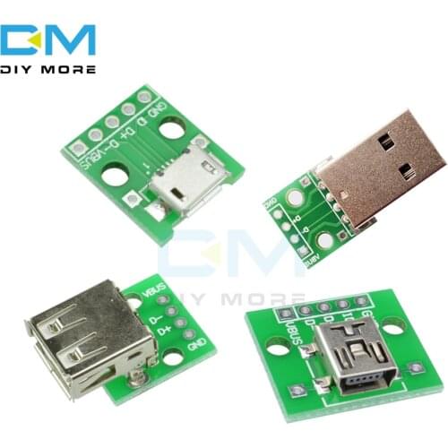 10PCS Mini/Micro USB to DIP Type A Female/ Male USB Adapter Converter for 2.54mm PCB Board DIY Power Supply Module For Arduino