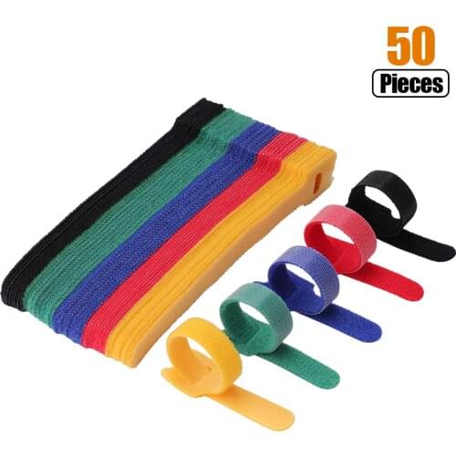 50pcs 12*200mm T-type Velcro Cable Tie Wire Reusable Cord Organizer Wire Colorful Computer Data Cable Power Cable Tie Straps