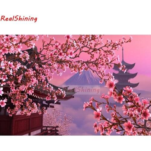 5D Diy Diamond Painting full Square Diamond Cross Stitch Diamond Embroidery Cherry blossoms and Mount Fuji for room Decor H2164