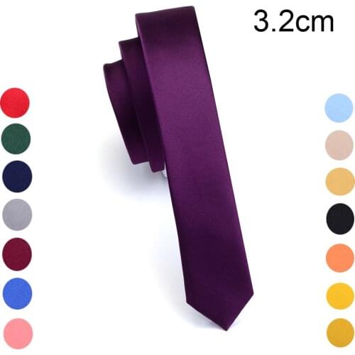 GUSLESON Super Slim Tie 3cm Satin Red Yellow Black Solid Ties Handmade Fashion Men Skinny Narrow Necktie For Wedding Party