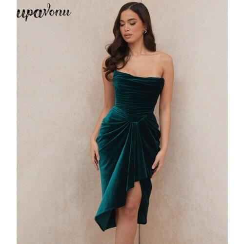 Free Shipping 2021 New Green Velvet Dress Wrapped Chest Sleeveless Bodycon Draped Dress Sexy Nightclub Mini Dress Vestidos