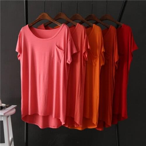 Oversized Loose Modal Women T-Shirts Summer New Solid Pocket Casual All Match Female Pulls Outwear Tops
