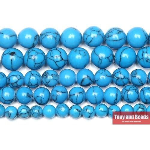 Natural Stone Chinese Blue Turquoises Round Loose Beads 15" Strand 6 8 10 12MM Pick Size
