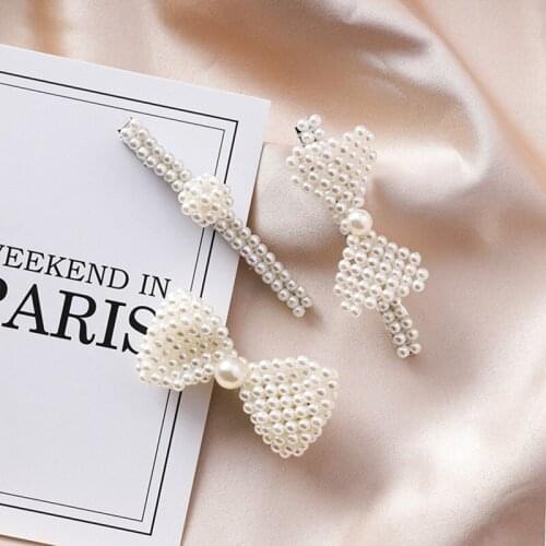 Elegant Women Bowknot Round Fashion Barrettes Rehinstone White Pearl Barrette Women Girls Hairpins Hair Clips Pins Accessary