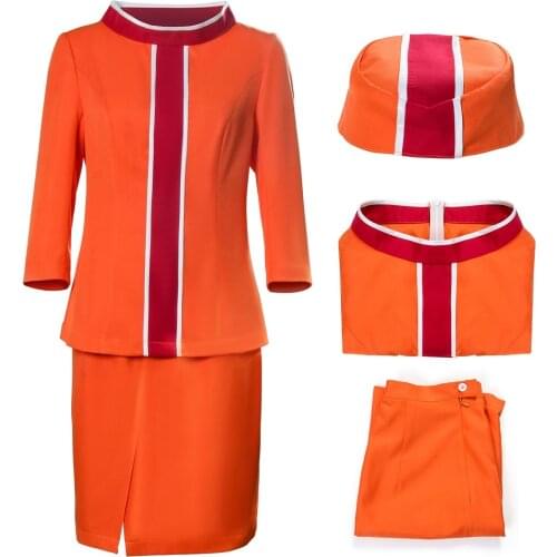 Movie Wives of the Skies Retro Stewardess Cosplay Costume WOTS Orange The 1960s Airline Hostess Uniform Suit Fancy Ball Costumes