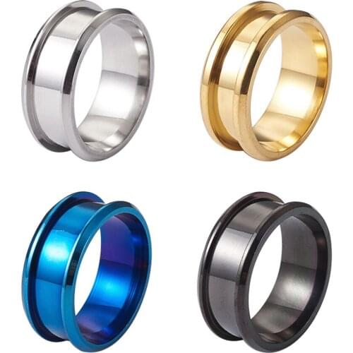 Mixed Color Stainless Steel Grooved Finger Ring Settings Blank for Inlay Rings Jewelry Making Accessories Men Wedding Bands