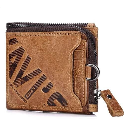 Cowhide Genuine Leather Men‘s Vintage Wallet Brand Designer High Quality Short Zipper Coin Purse Small Wallets