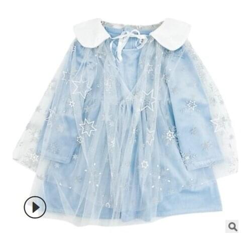 Baby Girl Suit Dress Cape Suit Long Sleeve Lapel Neck Star Print Loose Party Street Casual Midi