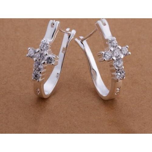 Silver color fashion charm creative female models wedding luxury crystal stone crosses earrings wedding jewelry E311