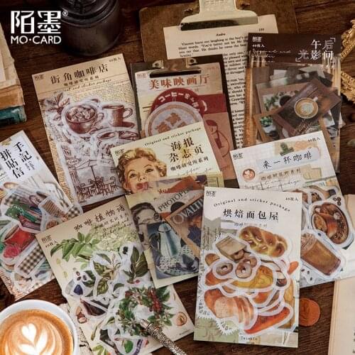 40pcs/1lot Stationery Stickers Vintage Cafe Bread Junk Journal Diary Decorative Mobile Stickers Scrapbooking DIY Craft Stickers
