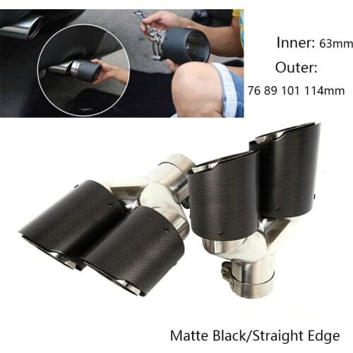 Carbon Fiber 63X89mm Car Exhaust Tips Dual-outlet Matte Black Muffler SUV Auto Exhaust Pipe Clamp-on Plug-in Rear Escape Cover