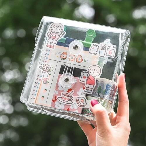 New Arrival Korean Style INS Transparent PVC Storage Bag for Journal Stickers Tapes Makeup Bag