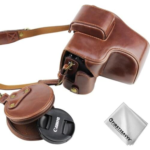 Full body Precise Fit PU leather digital camera case bag cover with shoulder strap for Canon EOS M50 with EF-M 15-45mm lens