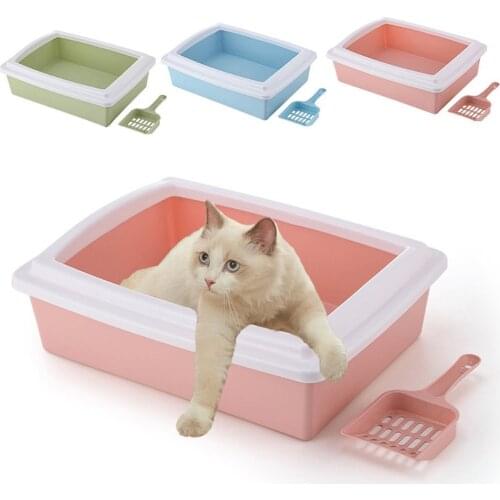 Semi-Enclosed High Fence Pet Cat Toilet Detachable Cat Litter Box Cat Toilet Dog Tray Clean Scoop Home Plastic Sand Box Supplies