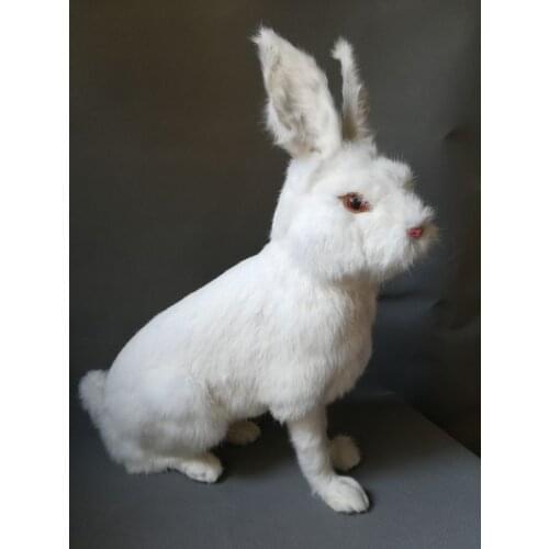 Real life toy large 43x40cm squatting rabbit polyethylene&furs white rabbit model home decoration props ,toy gift d0155