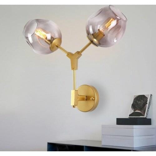 Modern Led Wall Lamp Glass Ball Nordic Lighting Fixtures Double Heads Golden Living Bedroom Bedside Indoor Decoration Sconces
