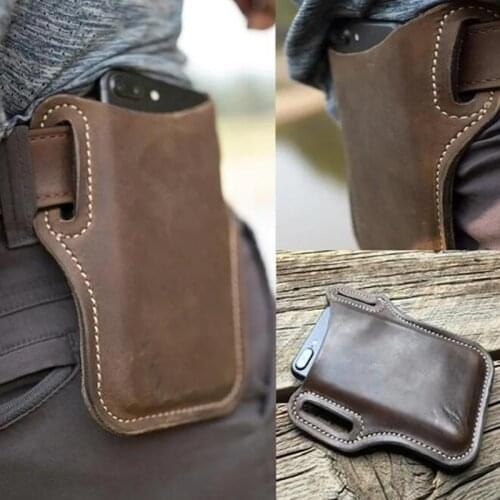Vecosry Cellphone Waist Bag Genuine Leather Loop Holster Case Belt Props Leather Purse Phone Wallet Mobile Phone